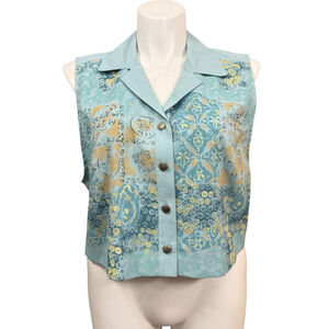 Vintage Lady Dorby Sleeveless Button Front Vest Size 18W Patchwork Print